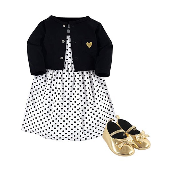Baby Girls' Cotton Dress, Cardigan and Shoe Set